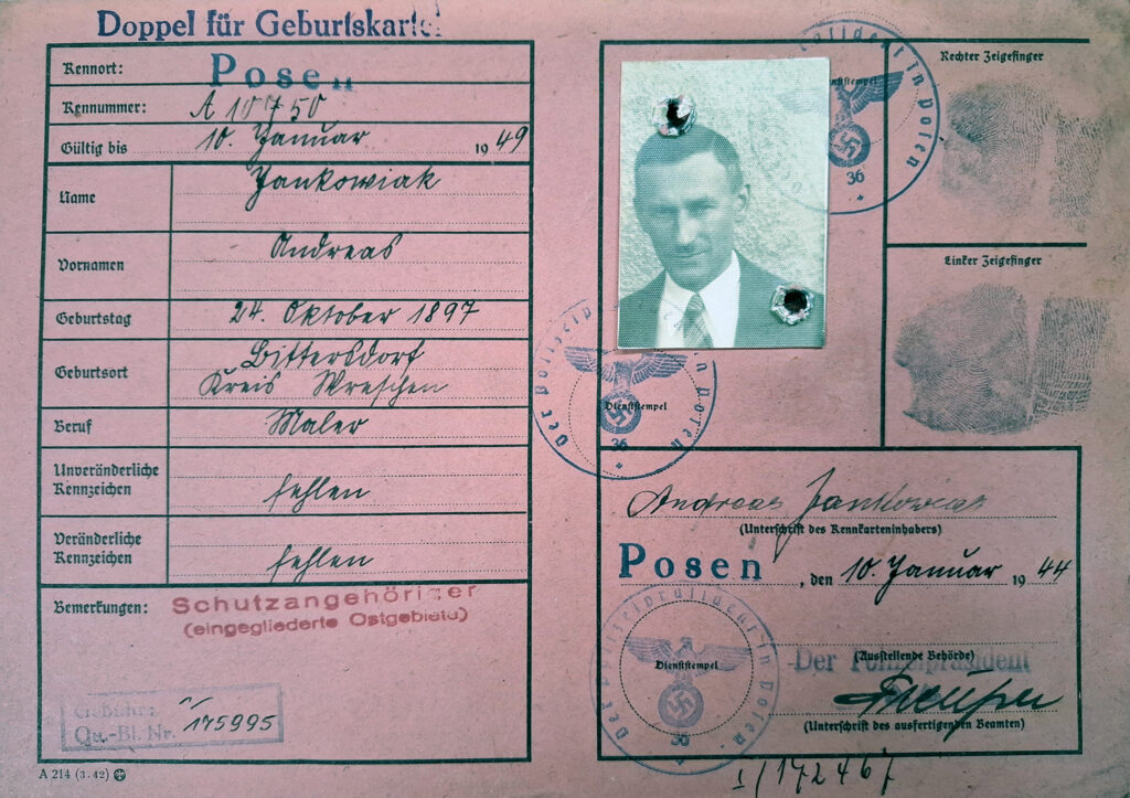 Andrzej Jankowiak (źródło: Archiwum Państwowe w Poznaniu Oddział w Gnieźnie, Karty ewidencyjne mieszkańców powiatu wrzesińskiego z okresu II wojny światowej, sygn. 534, dokument udostępnił Jarosław Dominik Górski)