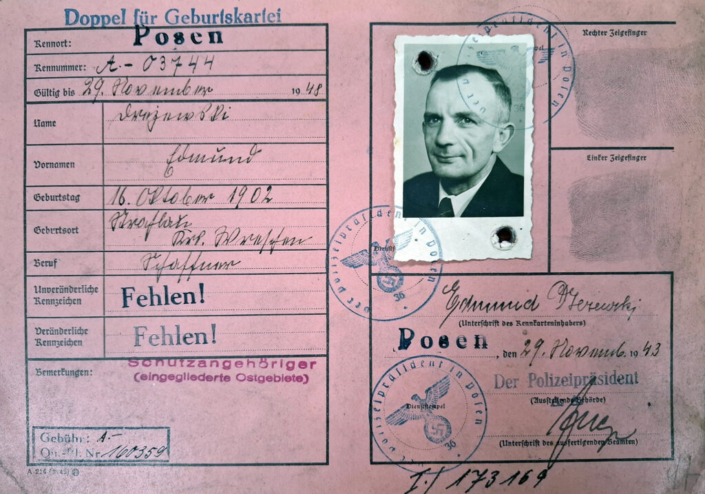 Edmund Dreżewski (źródło: Archiwum Państwowe w Poznaniu Oddział w Gnieźnie, Karty ewidencyjne mieszkańców powiatu wrzesińskiego z okresu II wojny światowej, sygn. 245, dokument udostępnił Jarosław Dominik Górski)