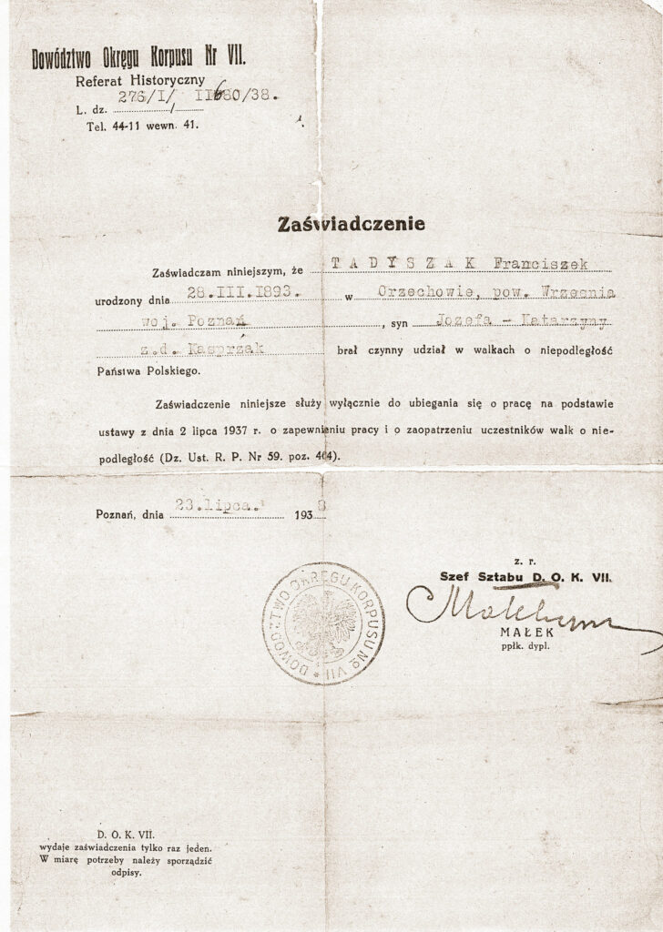 Franciszek Tadyszak 
(dokument udostępnił wnuk)