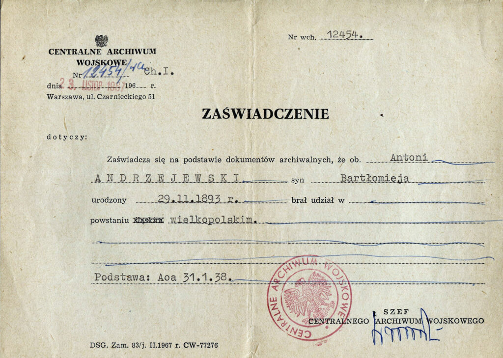 Antoni Andrzejewski
(dokument udostępnił Remigiusz Maćkowiak)