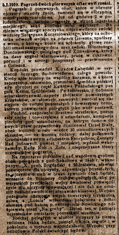 Orędownik Wrzesiński nr 2 z dnia 05.01.1919
w artykule błędnie napisano Szczepan Korzeniewski, powinno być Szczepan Kostrzewski.