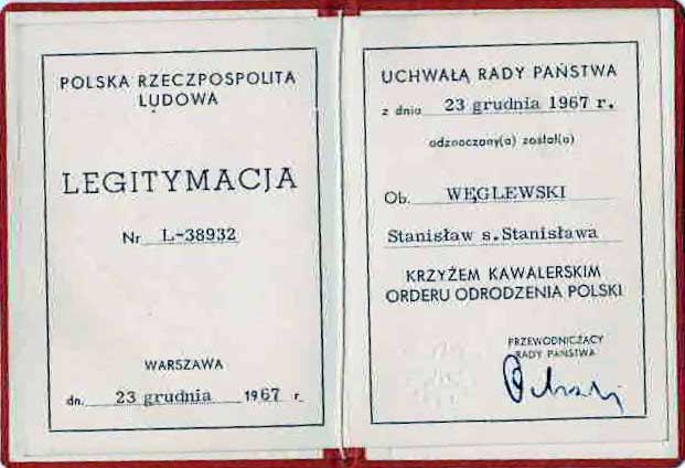 Stanisław Węglewski
(dokument udostępniony przez Krzysztofa Gibowskiego)