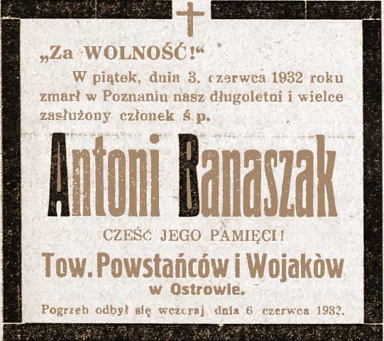 Antoni Banaszak - Orędownik Ostrowski z dnia 07.06.1932 r.