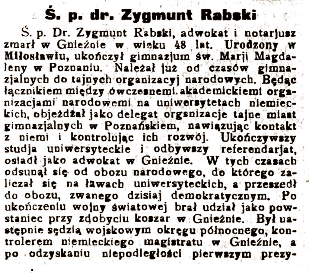 Zygmunt Rabski - Orędownik Wrzesiński nr 24 z 01.03.1930 r.