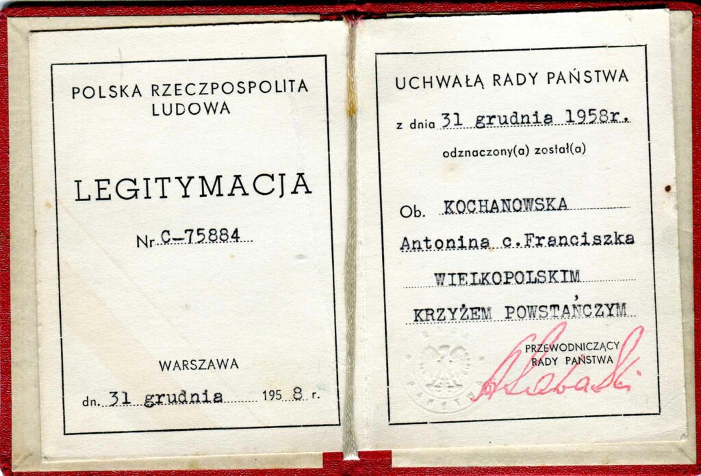 Antonina Kochanowska (dokument udostępnił Remigiusz Maćkowiak)