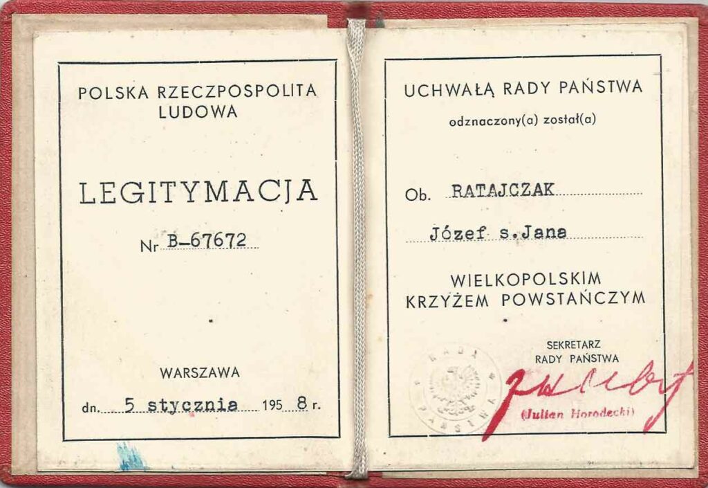 Józef Ratajczak - dokument udostępniła Ewa Przybylska