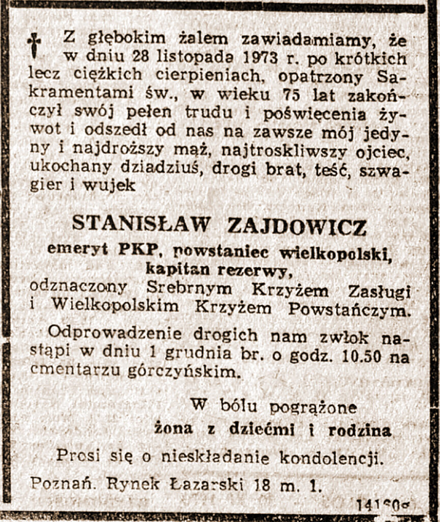 Stanisław Zajdowicz - Głos Wielkopolski nr 284 z 30.11.1973 r.