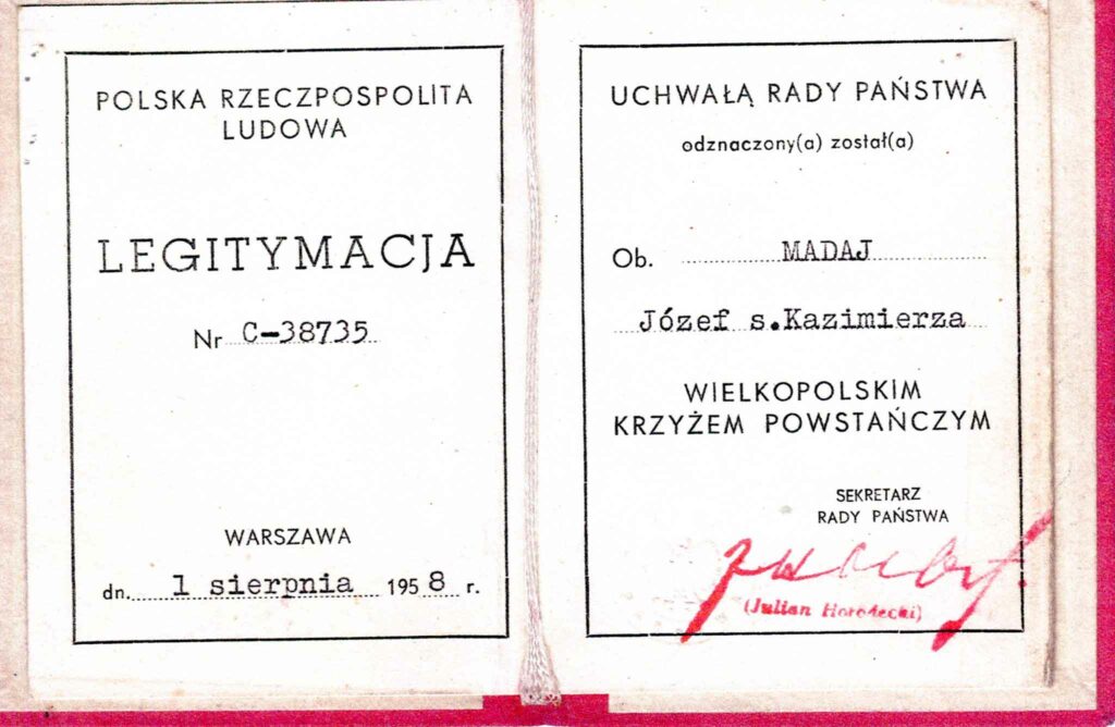 Józef Madaj (dokument udostępnił Remigiusz Maćkowiak