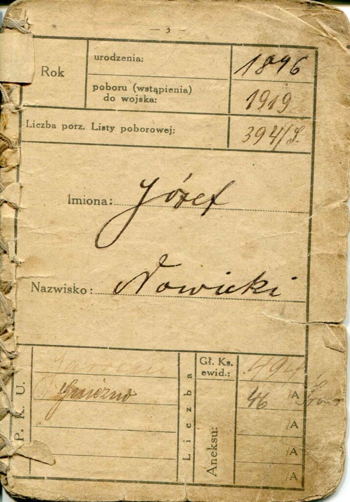 Józef Nowicki - książeczka wojskowa (dokument udostępnił Remigiusz Maćkowiak)