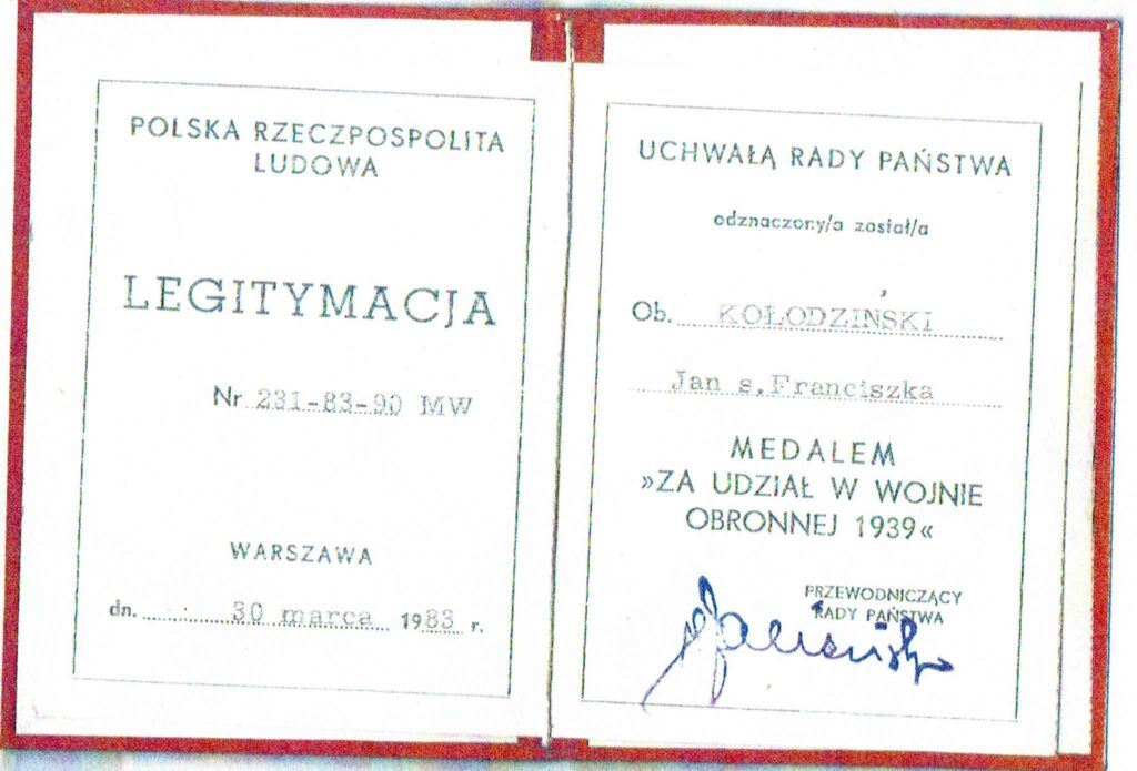 Jan Kołodziński (dokument udostępnił Remigiusz Maćkowiak)