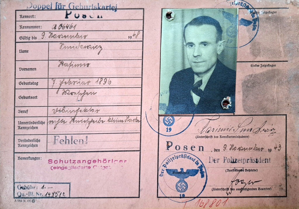 Kazimierz Śmidowicz (źródło: Archiwum Państwowe w Poznaniu Oddział w Gnieźnie, Karty ewidencyjne mieszkańców powiatu wrzesińskiego z okresu II wojny światowej, sygn. 1498, dokument udostępnił Jarosław Dominik Górski)