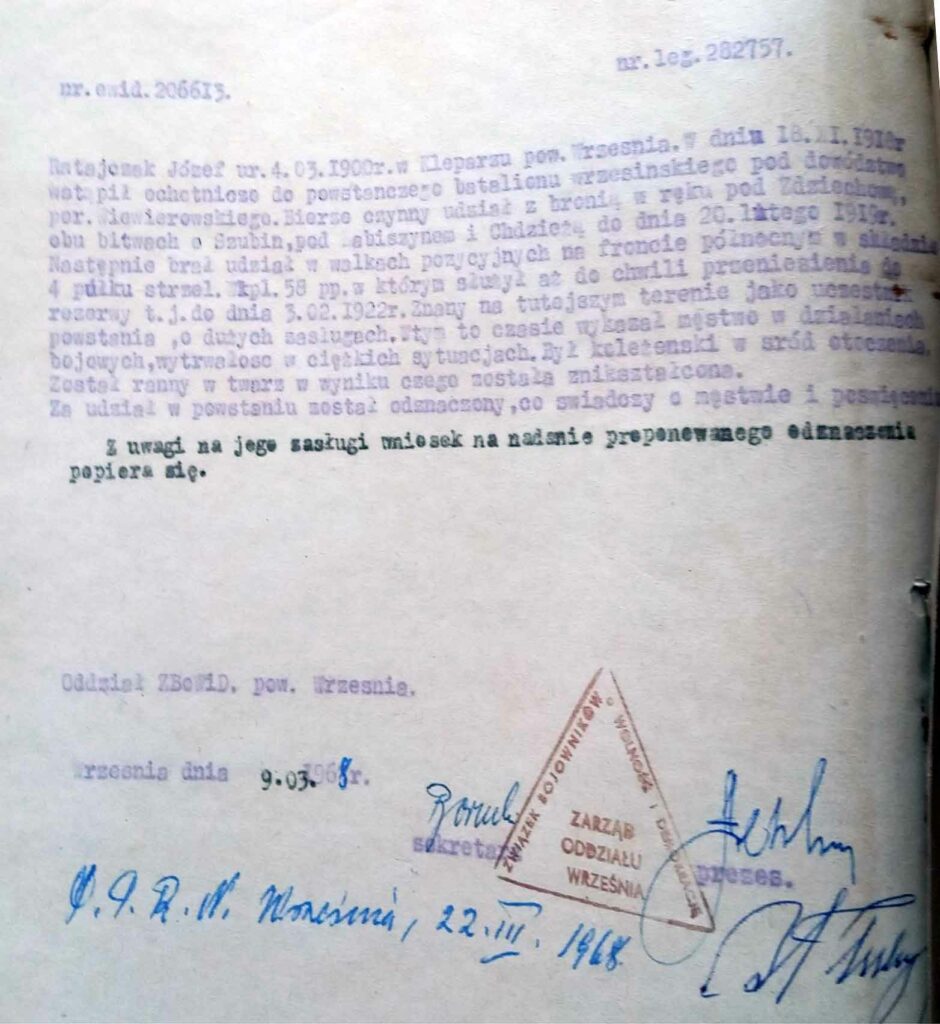 Józef Ratajczak (dokument udostępnił Remigiusz Maćkowiak)