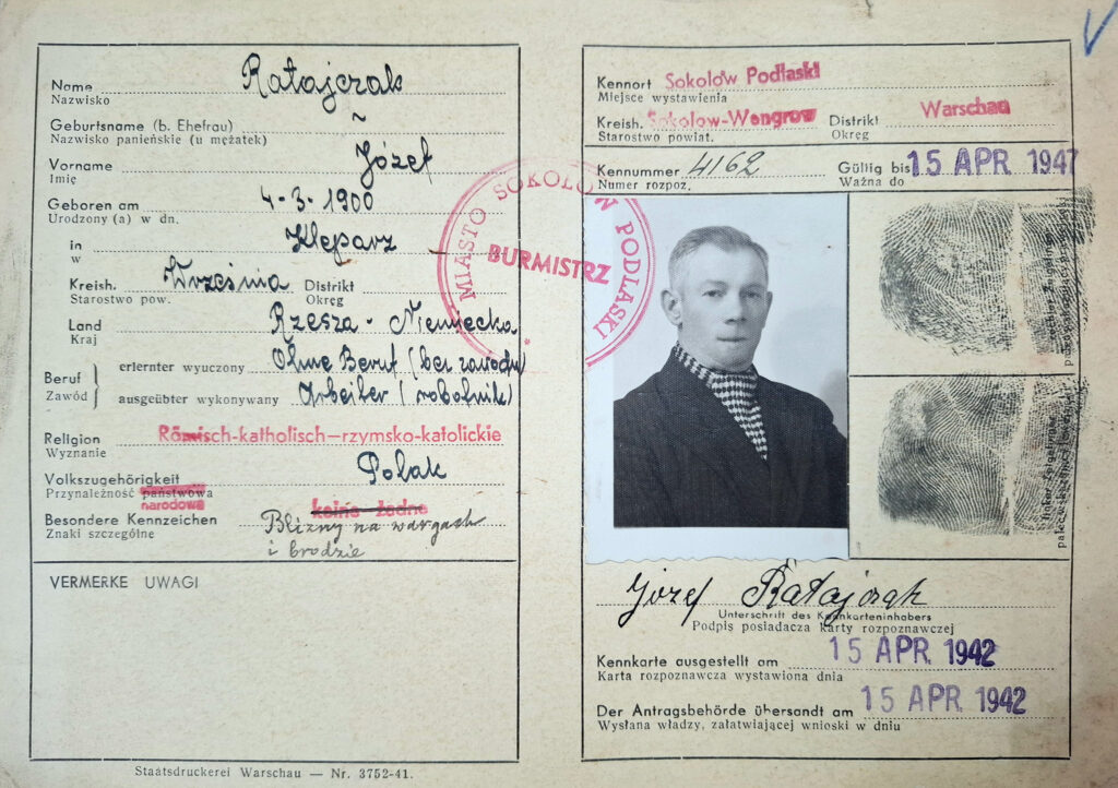 Józef Ratajczak (źródło: Archiwum Państwowe w Poznaniu Oddział w Gnieźnie, Karty ewidencyjne mieszkańców powiatu wrzesińskiego z okresu II wojny światowej, sygn. 1318, dokument udostępnił Jarosław Dominik Górski)