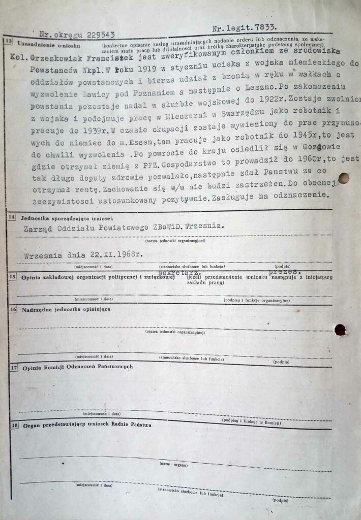 Franciszek Grześkowiak (dokument udostępnił Remigiusz Maćkowiak)