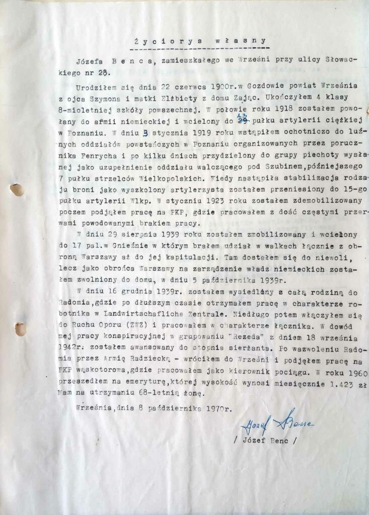 Józef Benc - (dokument udostępnił Remigiusz Maćkowiak)