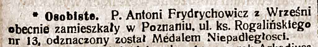 Antoni Frydrychowicz - Orędownik Wrzesiński nr 87 z dnia 30.07.1938