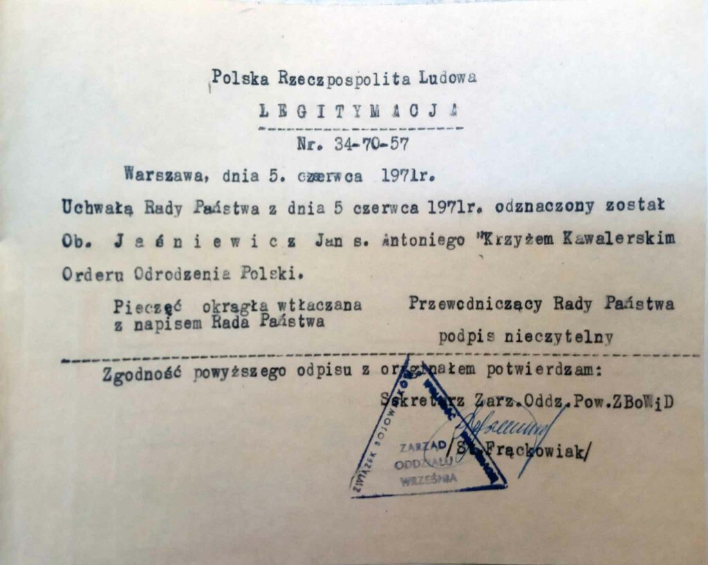 Jan Jaśniewicz (dokument udostępnił Remigiusz Maćkowiak)