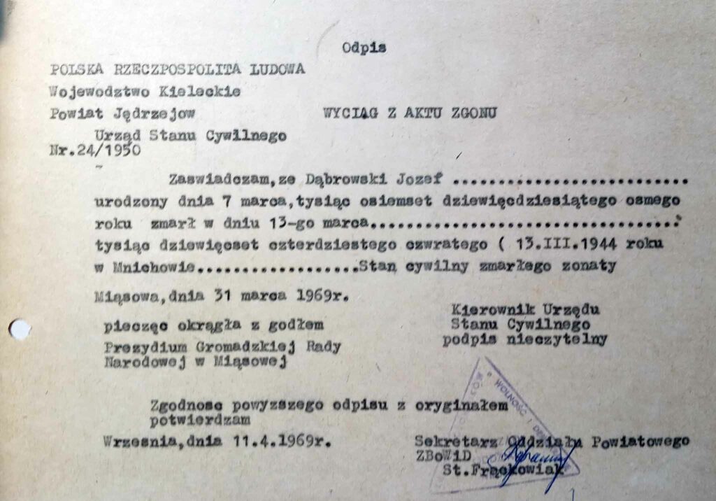 Józef Dąbrowski (dokument udostępnił Remigiusz Maćkowiak)