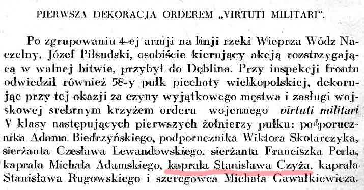 Stanisław Czyż - Zarys historii wojennej 58-go pułku piechoty wielkopolskiej