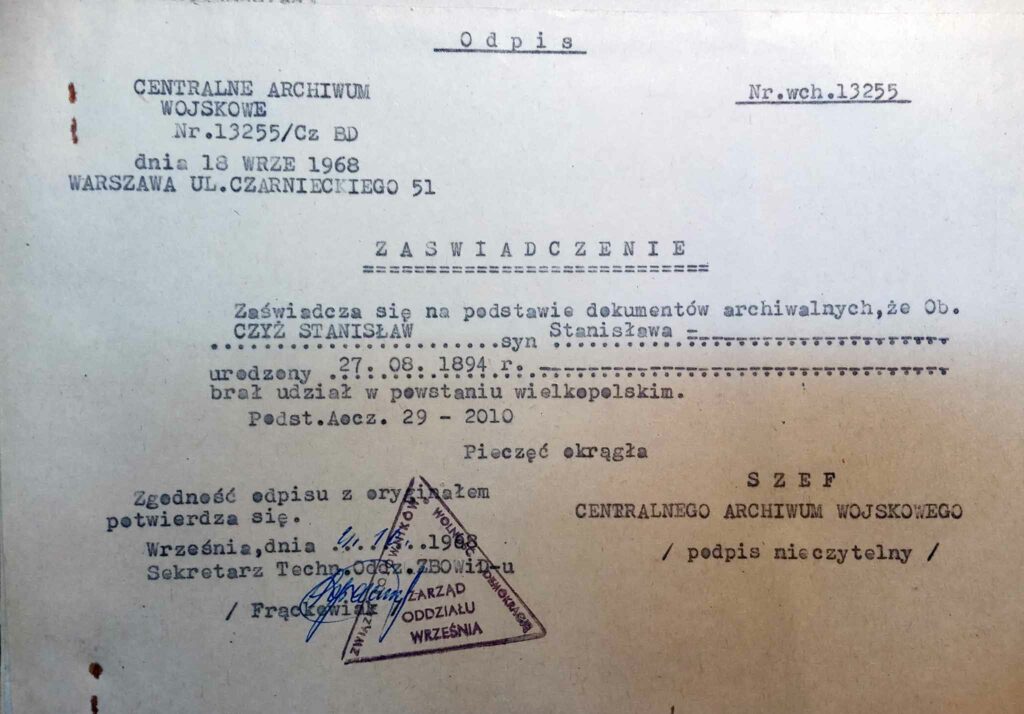 Stanisław Czyż (dokument udostępnił Remigiusz Maćkowiak) 