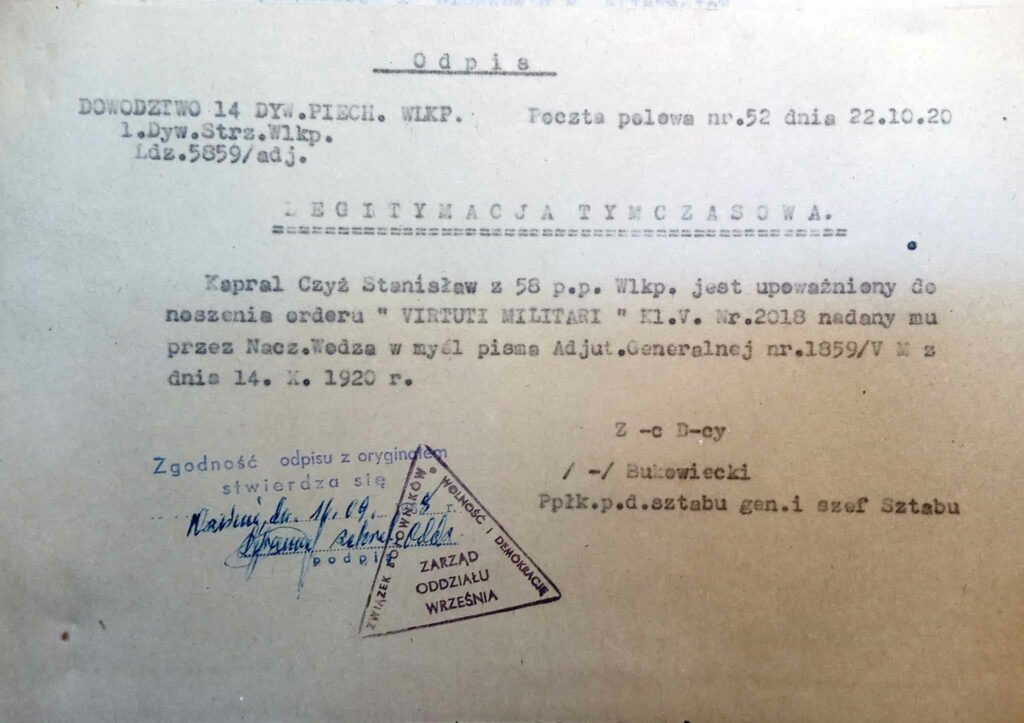 Stanisław Czyż (dokument udostępnił Remigiusz Maćkowiak) 