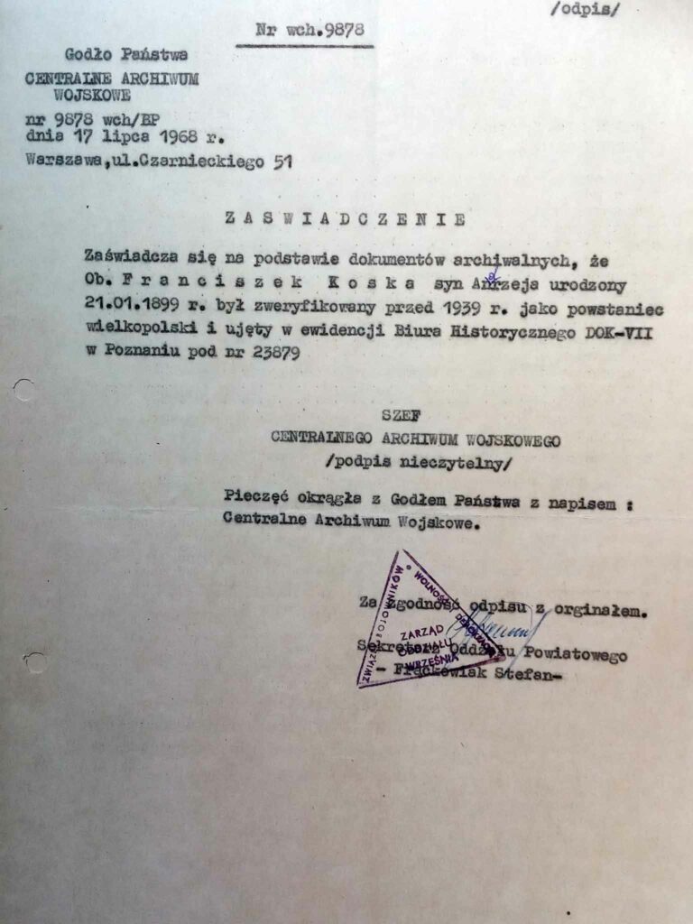 Franciszek Koska (dokument udostępnił Remigiusz Maćkowiak)
