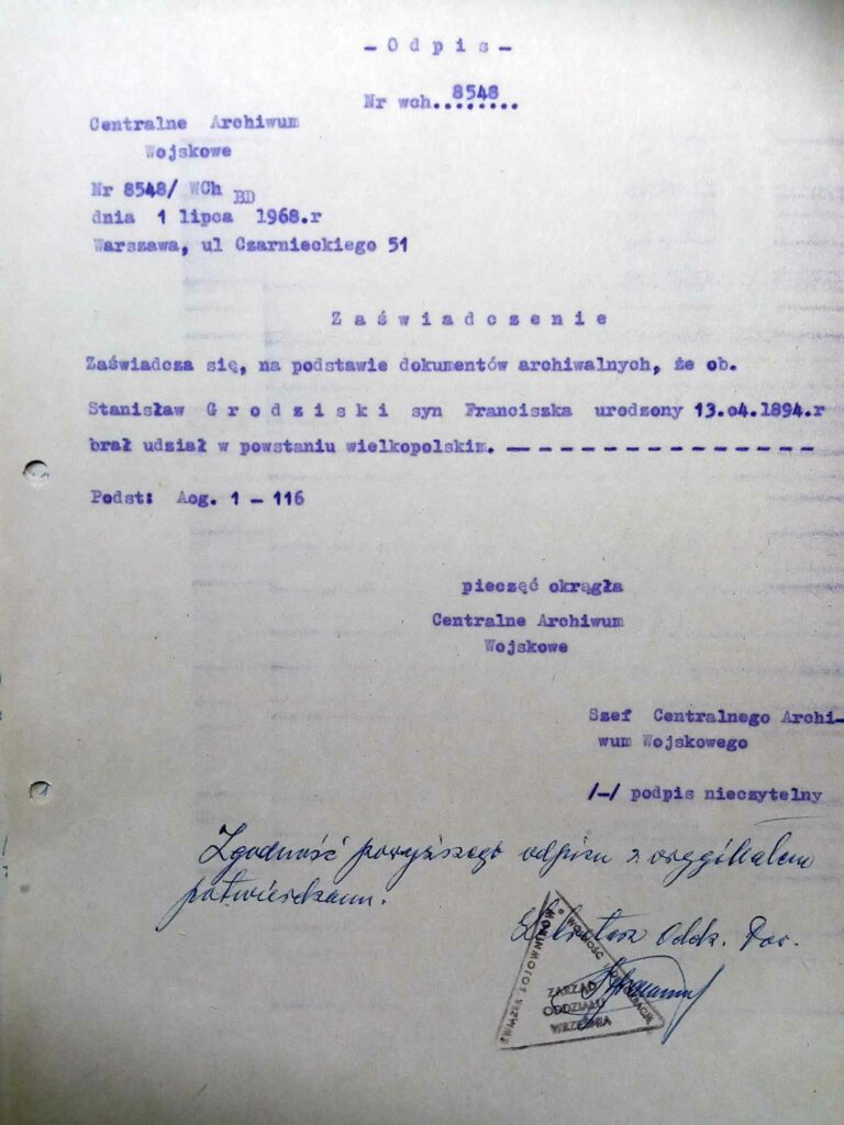 Stanisław Grodziski (dokument udostępnił Remigiusz Maćkowiak)