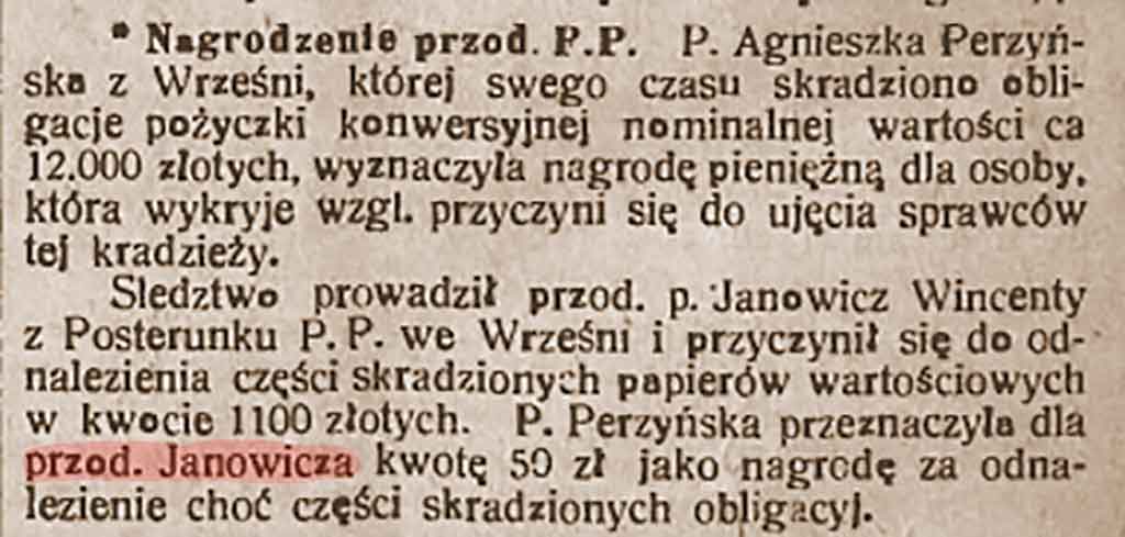 Wincenty Janowicz - Orędownik Wrzesiński z 21.01.1936 roku