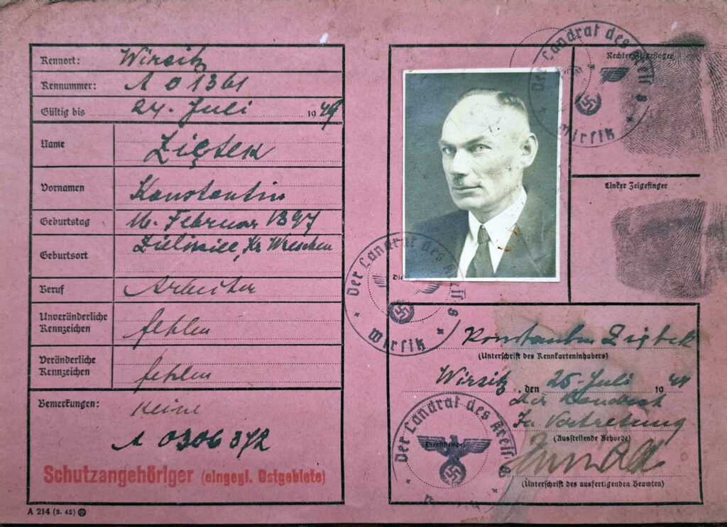 Konstanty Ziętek - źródło: Archiwum Państwowe w Poznaniu Oddział w Gnieźnie, Karty ewidencyjne mieszkańców powiatu wrzesińskiego z okresu II wojny światowej, sygn. 1922 (dokument udostępnił Jarosław Dominik Górski)
