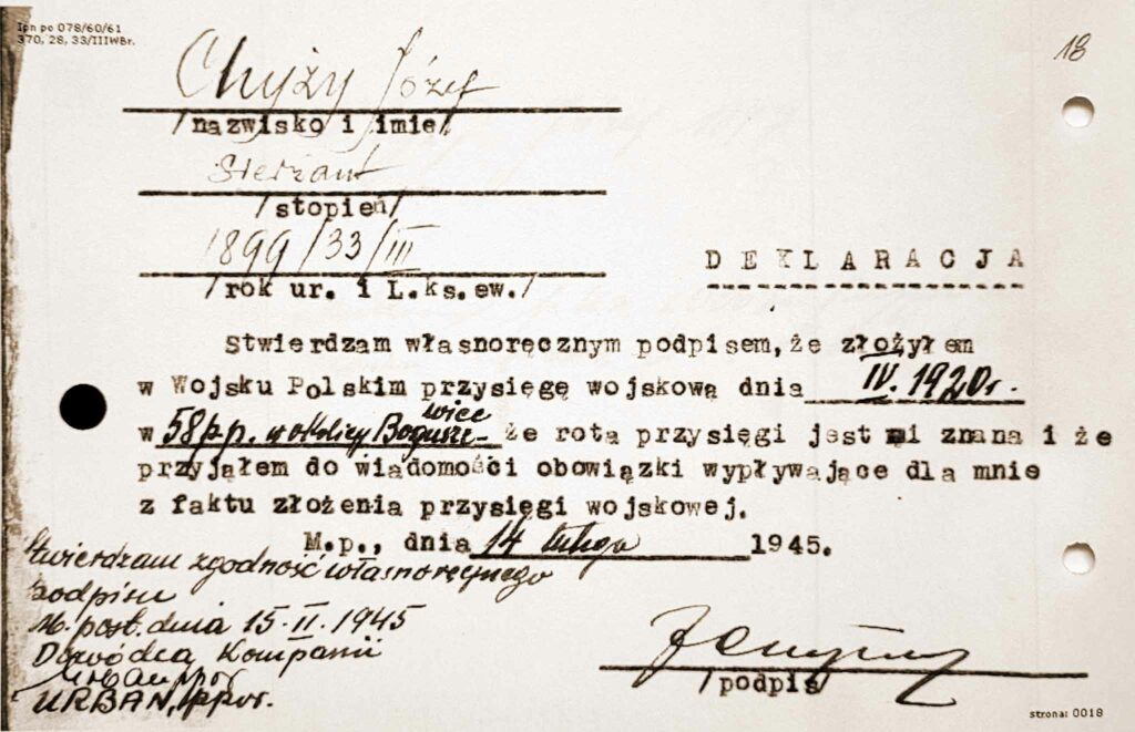 Józef Chyży (dokument udostępnił Waldemar Chyży)
