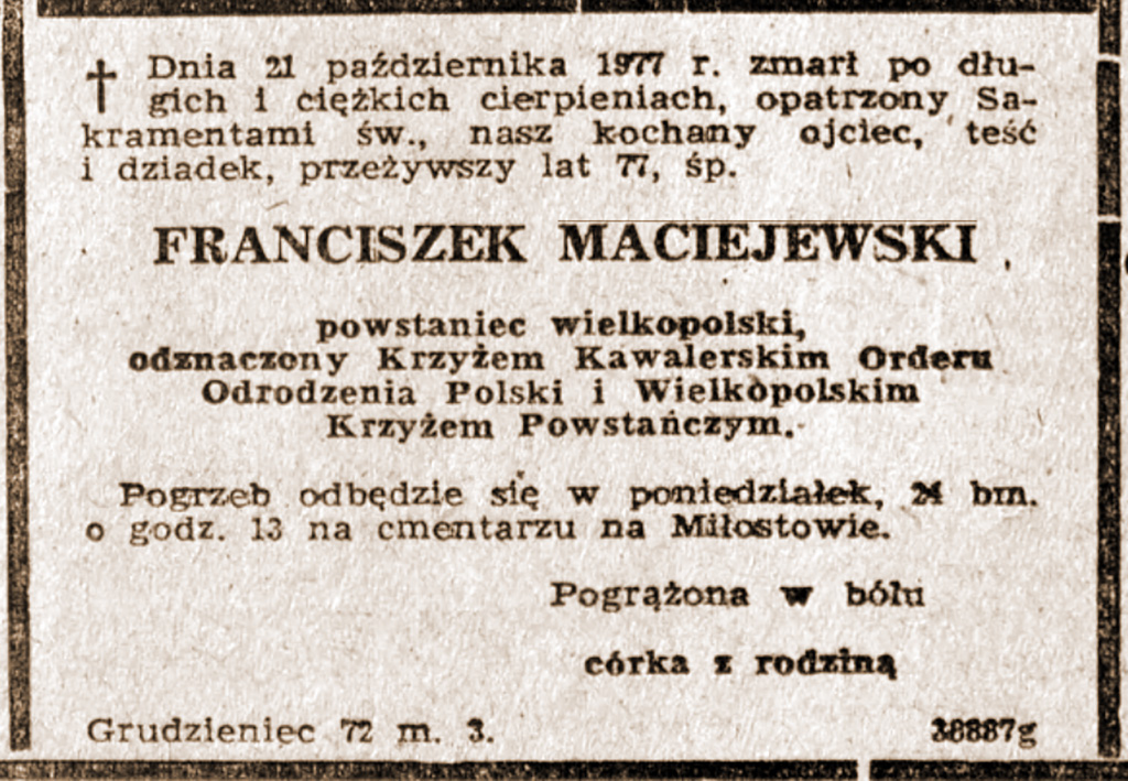Franciszek Maciejewski
- Głos Wielkopolski nr 241 z 22-23.10.1977 r.