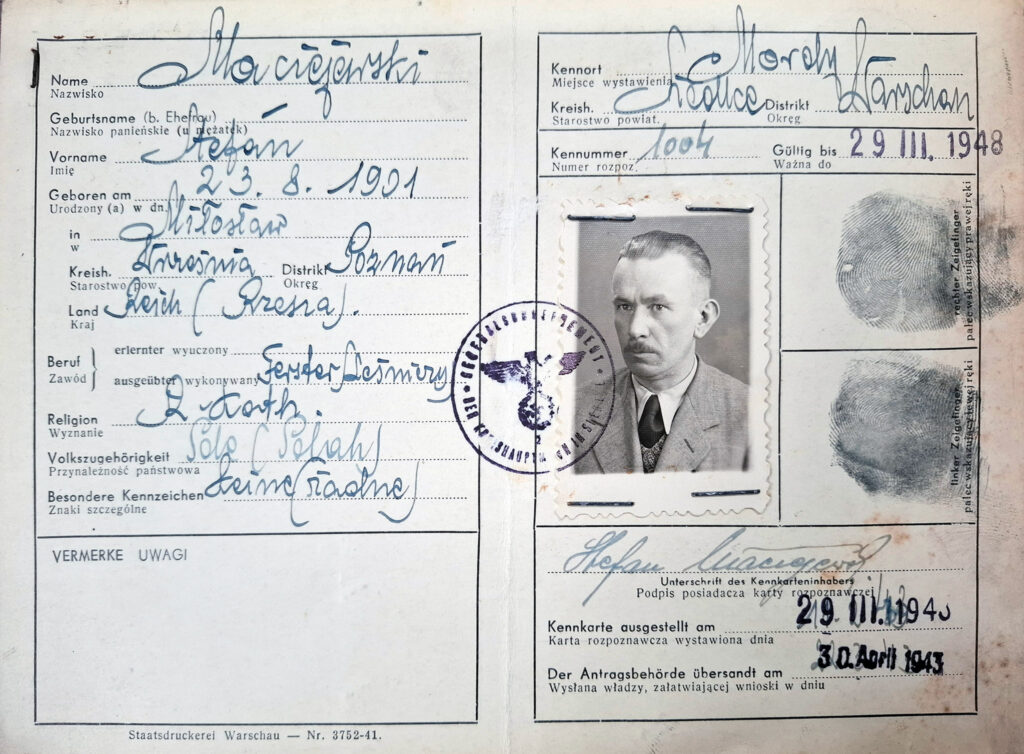 Stefan Maciejewski (źródło: Archiwum Państwowe w Poznaniu Oddział w Gnieźnie, Karty ewidencyjne mieszkańców powiatu wrzesińskiego z okresu II wojny światowej, sygn. 931, dokument udostępnił Jarosław Dominik Górski)