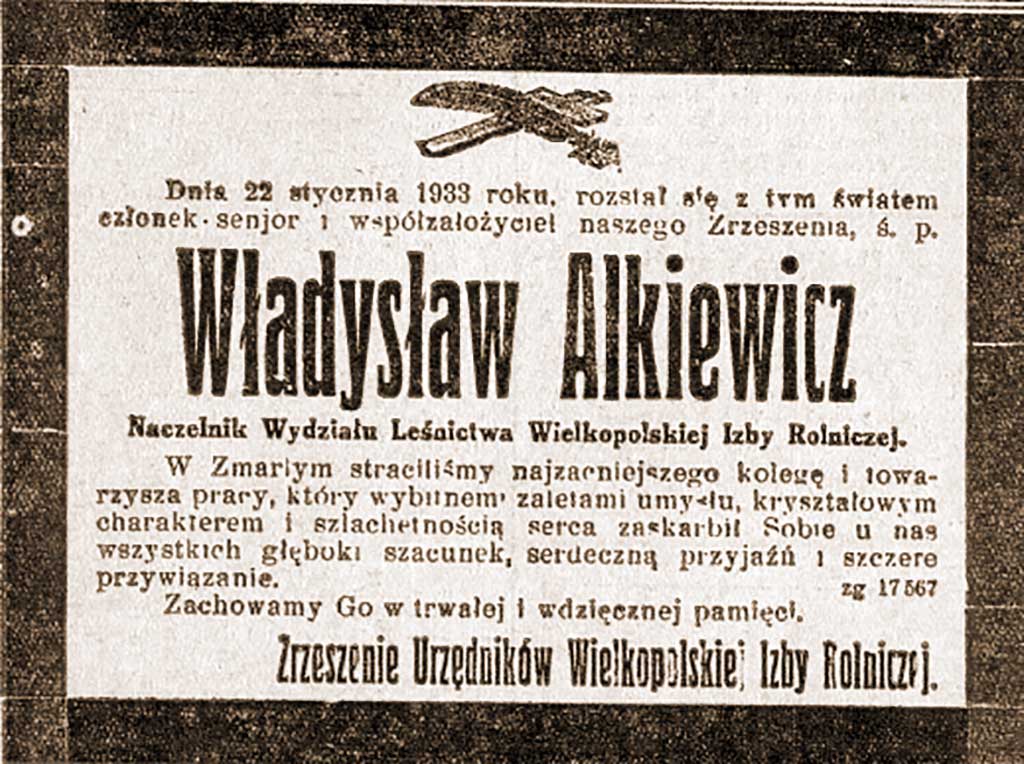 Władysław Alkiewicz - nekrolog - Kurier Poznański z 25.01.1933 roku nr 39 