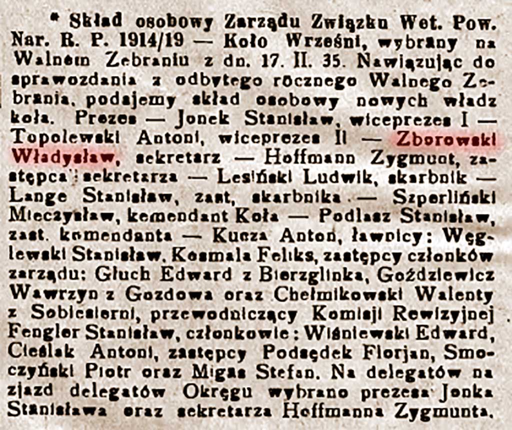 Władysław Romuald Zborowski  - Orędownik Wrzesiński nr 27 z 02.03.1935 r.
