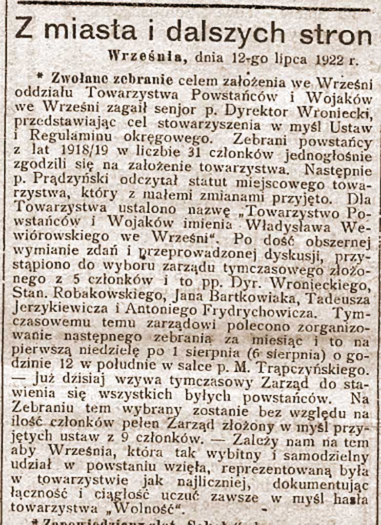 Edmund Wroniecki - Orędownik Wrzesiński z dnia 13 07.1922