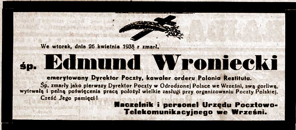 Edmund Wroniecki -  Orędownik Wrzesiński nr 50 z 30.04.1938