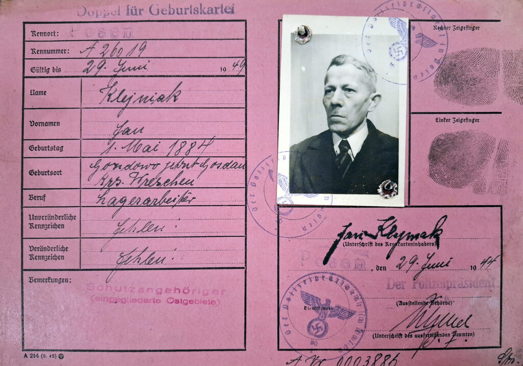 Jan Klejniak (źródło: Archiwum Państwowe w Poznaniu Oddział w Gnieźnie, Karty ewidencyjne mieszkańców powiatu wrzesińskiego z okresu II wojny światowej, sygn. 657, dokument udostępnił Jarosław Dominik Górski)