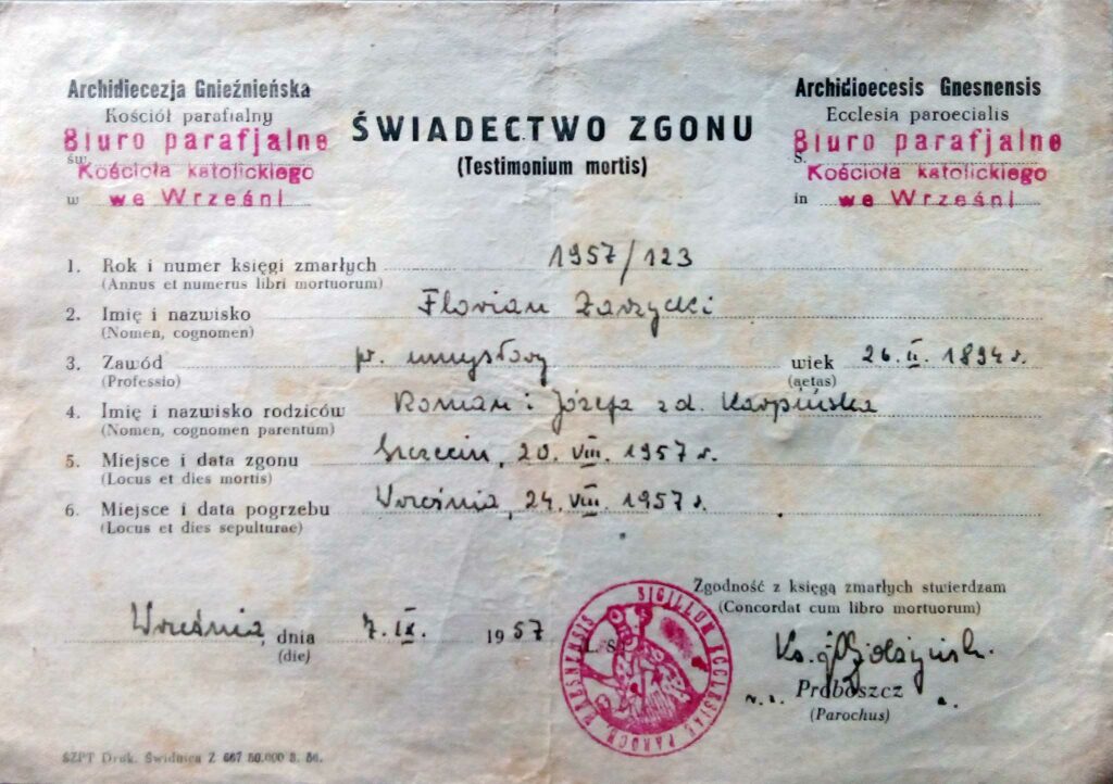 Florian Zarzycki - dokument Ryszarda Karolczaka udostępnił Remigiusz Maćkowiak