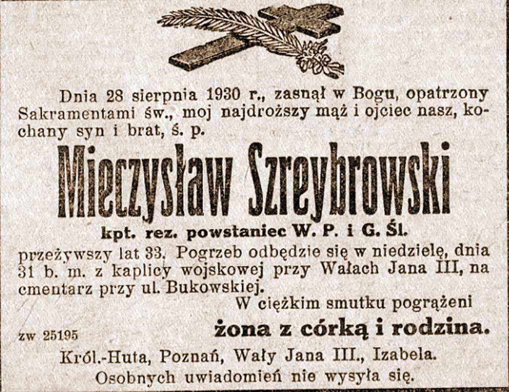 Mieczysław Wincenty Szreybrowski - Kurier Poznański nr 396 z 29.08.1930 r.