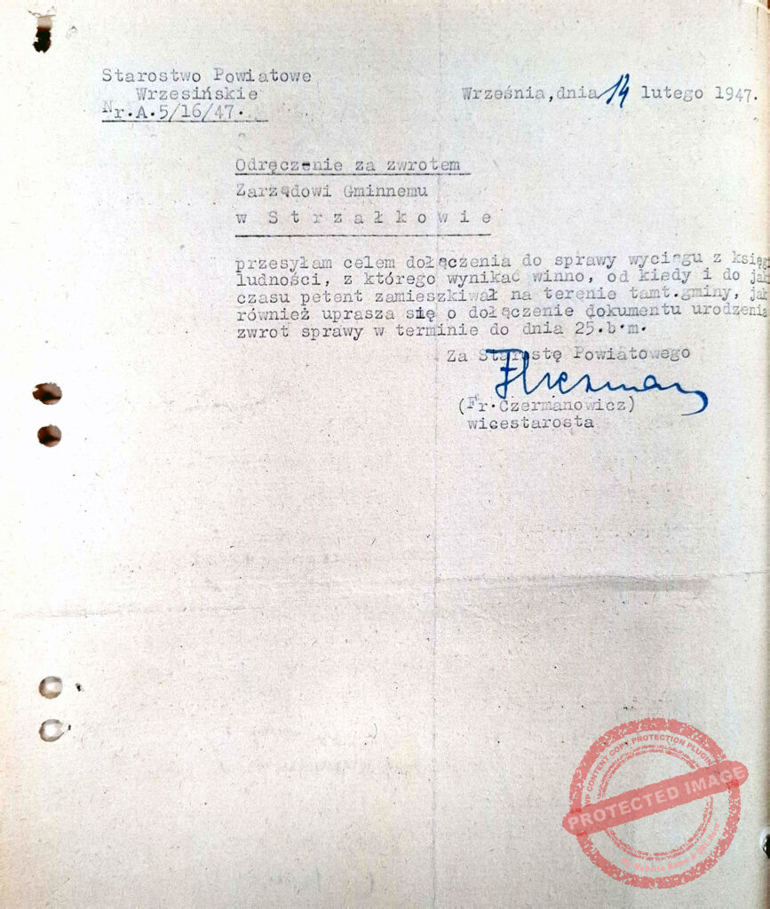 Bohdan Józef Florian Hulewicz (źródło: Archiwum Państwowe w Poznaniu Oddział w Gnieźnie, Starostwo Powiatowe we Wrześni, sygn. 25)