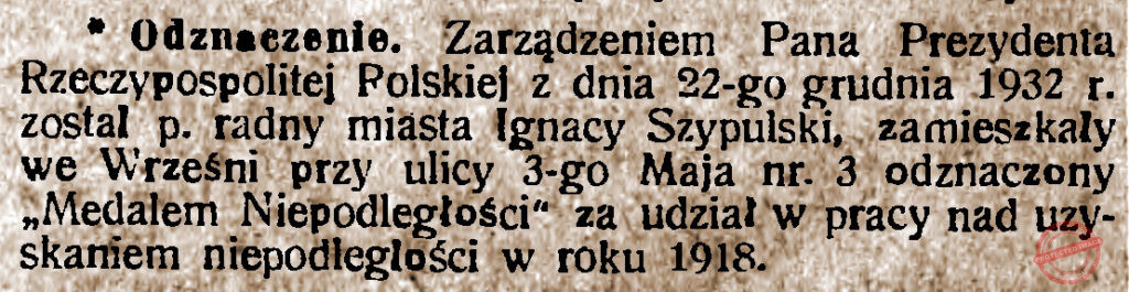 Ignacy Szypulski - Orędownik Wrzesiński nr 1 z 03.01.1933 r.