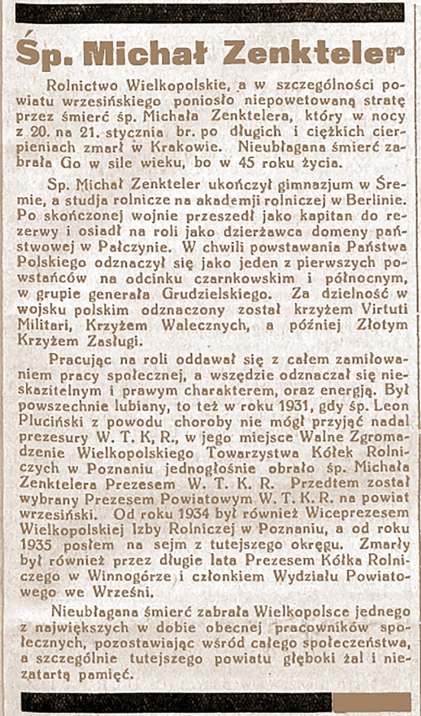 Michał Zenkteler - Orędownik Wrzesiński nr 8 z 23.01.1936 r.