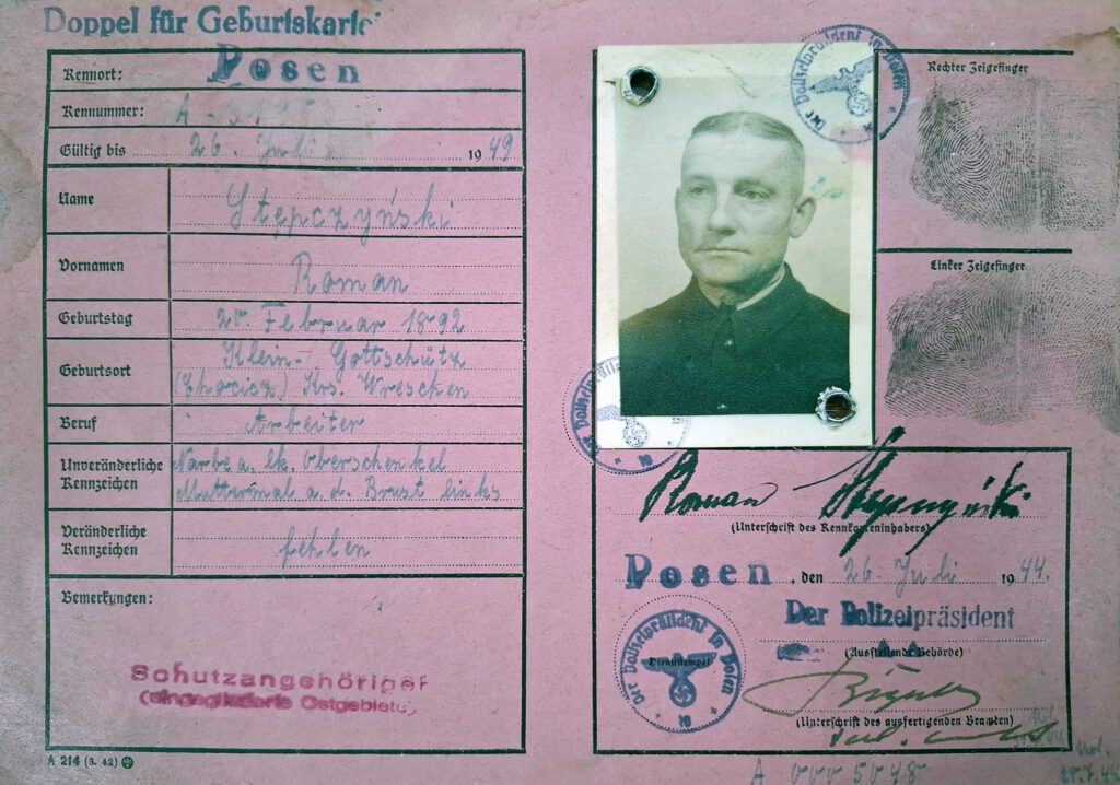 Roman Stępczyński (źródło: Archiwum Państwowe w Poznaniu Oddział w Gnieźnie, Karty ewidencyjne mieszkańców powiatu wrzesińskiego z okresu II wojny światowej, sygn. 1566, dokument udostępnił Jarosław Dominik Górski)