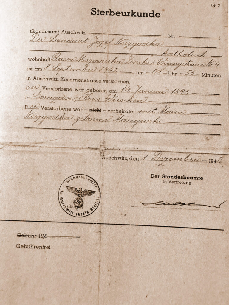 Józef Niezgódka (dokument udostępniła prawnuczka Dominika Felenberg-Kowalska)