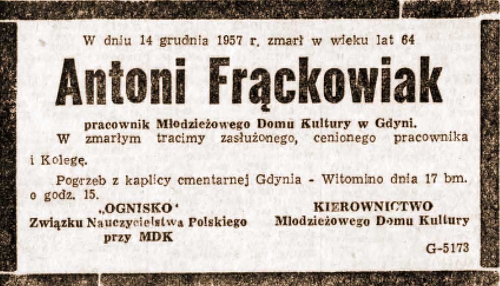 Antoni Frąckowiak - Dziennik Bałtycki nr 299 z 17.12.1957 r.