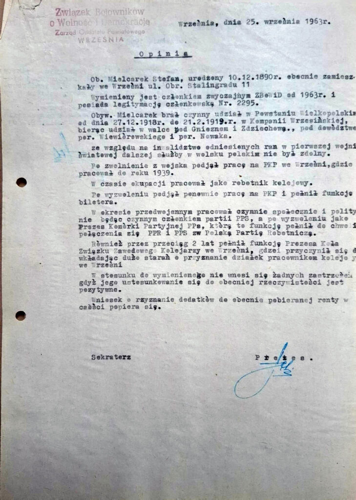 Szczepan Mielcarek (dokument udostępnił Jarosław Dominik Górski)