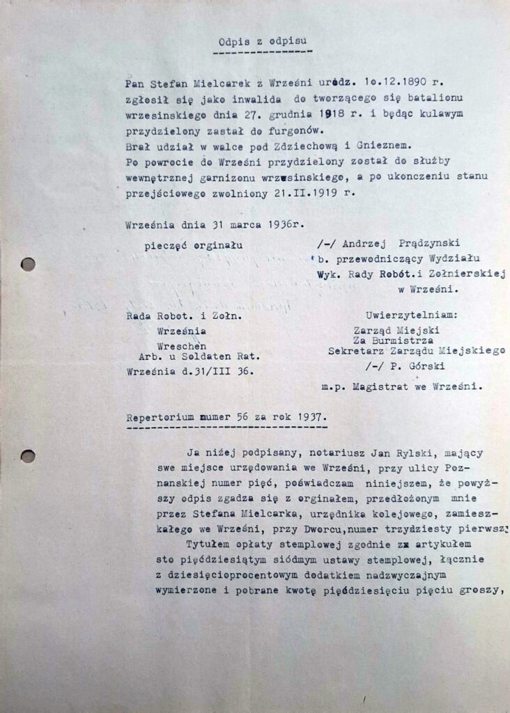Szczepan Mielcarek (dokument udostępnił Jarosław Dominik Górski)