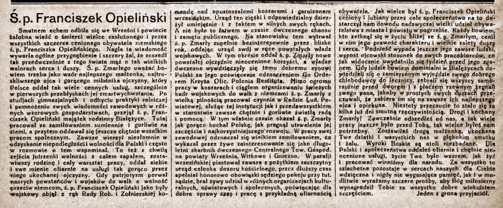 Franciszek Opieliński - Oredownik Wrzesiński nr 127 z 31.11.1931 r.