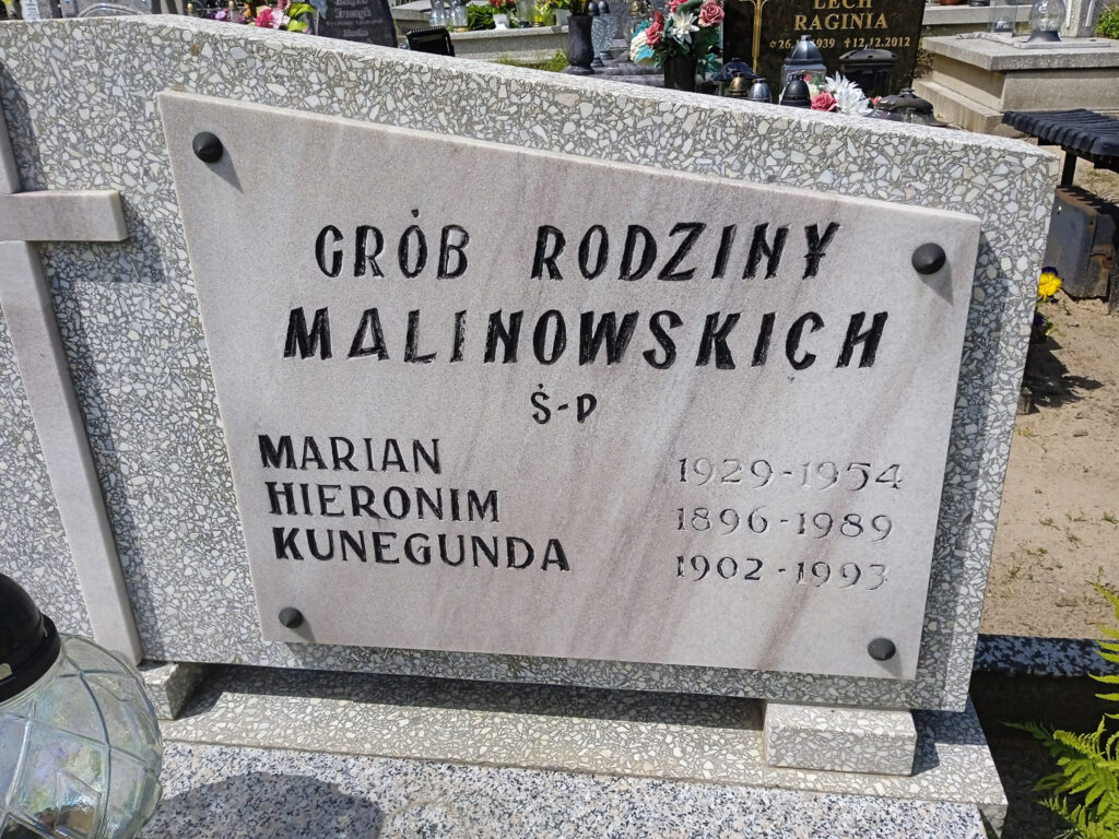 Hieronim Malinowski - cmentarz parafialny w Wielkim Tarpnie w Grudziądzu (zdjęcie udostępniła Aleksandra Karczewska z grupy Genealodzy PL Groby)
