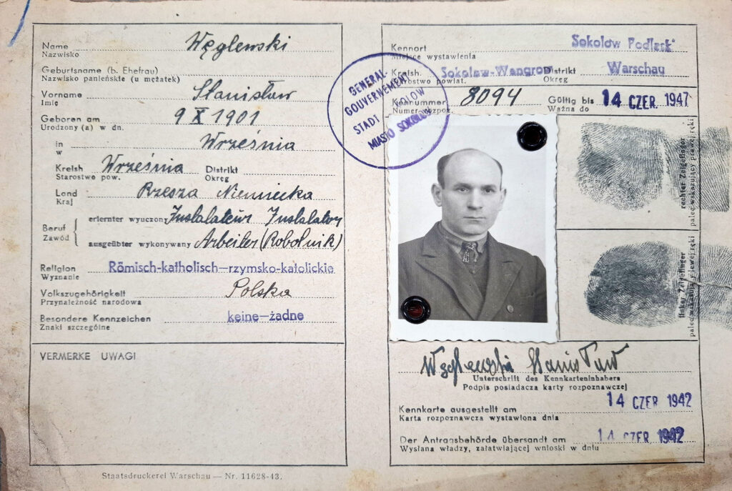 Stanisław Węglewski (źródło: Archiwum Państwowe w Poznaniu Oddział w Gnieźnie, Karty ewidencyjne mieszkańców powiatu wrzesińskiego z okresu II wojny światowej, sygn. 1806, dokument udostępnił Jarosław Dominik Górski)